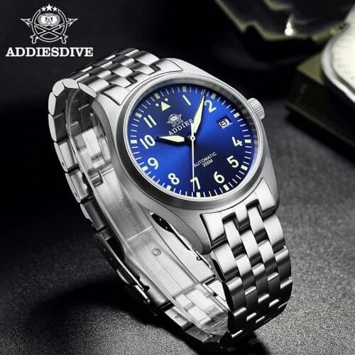 Addiesdive Pilot Watch Men NH35A Automatic Watches Mechanical C3 Super Luminous 39mm Case 200M Waterproof Diver Watch