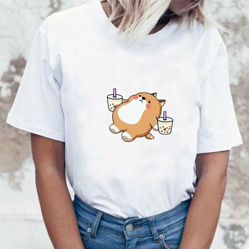 Aesthetic Women Cute Shiba Inu T Shirt for Teen Girls Cartoon Dog White Tshirt Homme Cotton Kawaii Harajuku T Shirt Short Sleeve