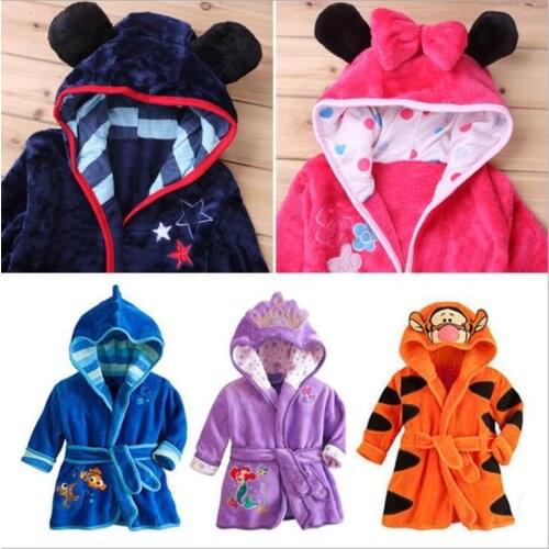 Children Print Gown Sale Boys Girls Clothing Robes Children Hooded Bathrobe Flannel Fleece Free Shipping Children Cartoon Gown