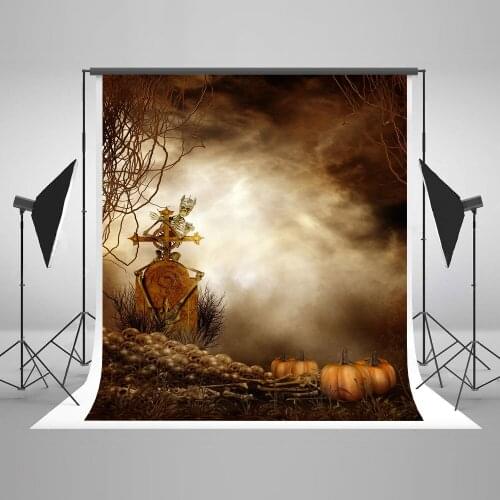 VinylBDS 150x200CM Gray Halloween Theme Photography Backgrounds Pumpkin Grave Skeleton Photo Backdrops for Children Photo Studio