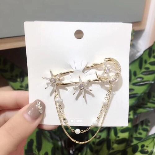 Hijab Pins Gold Safety Pin Brooch Luxury CZ Stone with Chain Tassel women Men Brooches For Suit Scarves Corsage Sweater Collar