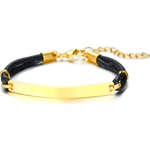 2021 Stainless Steel Curved Brand Wax Rope Material Adjustable Length Simple Style Bracelet Suitable For Women And Men