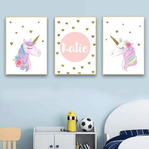 Pictures Bedroom Decor Baby Gift Custom Name Prints Unicorn Nursery Wall Art Canvas s Painting Nordic Kids Decoration