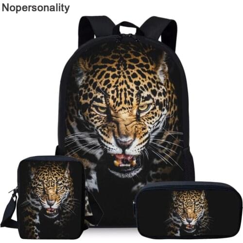 Nopersonality Cool 3d Leopard Print School Bag Sets for Teenager Boys Black Student Kids Schoolbags Primary Children Bookbag