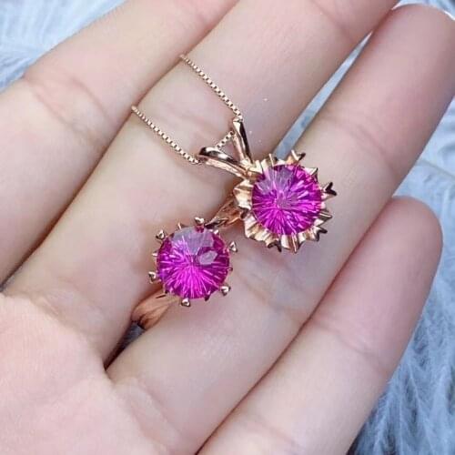 Natural and Real Pink Topaz jewelry set Natural Real Topaz 925 sterling silver 1pc pendant,1pc ring