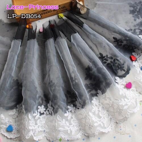 2 yards width 28CM white black organza embroidery Lace fabric skirt hem costumes Accessories Wedding Sewing Edge lace trim DB054