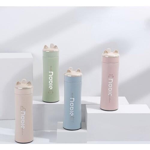 280ml Cat Ear Mug Personalized Straight Water Bottle with Cap and Lifting Rope Small Portable and Lovely Trend Insulation Cup