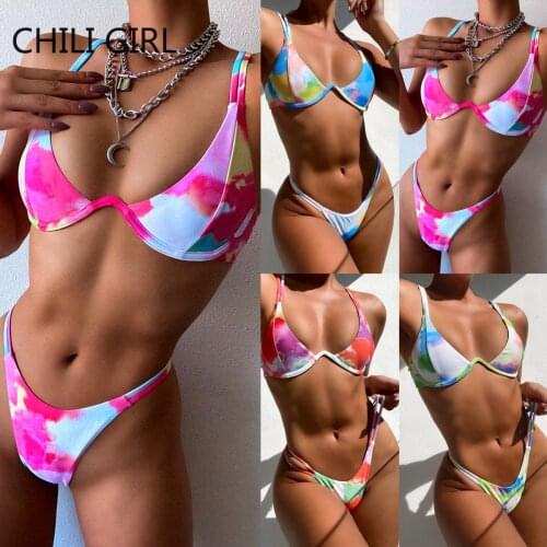 CHILIGIRL Tie Dye Bikini Swimwear Womens Swimsuit 2021 Sexy Micro Bikini Swimsuit Push Up Womens Swimwear Separate Sexy Bikini
