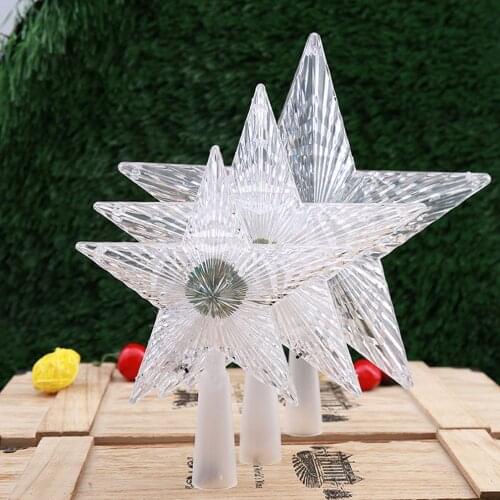 Hot Sale Christmas Tree Top Star Glow Ornaments Xmas Decoration Acrylic Pentagram Lamp New Year Holiday Lighting Party Supplies