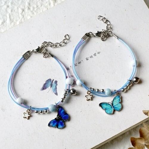 Cute Metal Drip Glaze Butterfly Pendant Bracelet Hand-Wowen Charms Gift Bracelets Bangles for Women Girl Children Wholesale