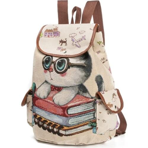 Miyahouse Cute Glasses Cat Jacquard Backpack Teenage Girls Cartoon Shoulder Schoolbags Female Fashion Travel Large Capacity Bag