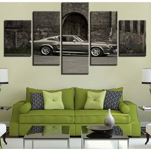 Retro Sports Car and Building Modular Canvas HD Prints Posters Home Decor Wall Art Pictures 5 Pieces Art Paintings No Frame