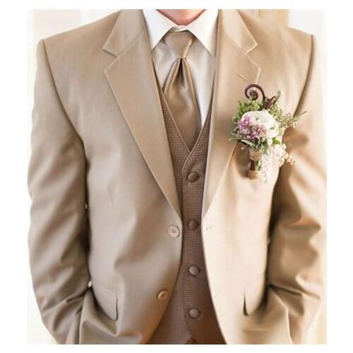 Tan Colour Two Buttons Men Suits Slim Fit Notch Lapel Groomsmen Groom Men Wedding Suits Men Tuxedos (jacket+pant+vest)