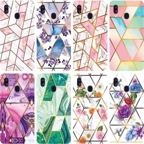 Soft Phone Case For Samsung Galaxy A40 A450F SM-A405 Funda Glossy Colorful Silicone Phone Back Cover Geometric Marble Shell