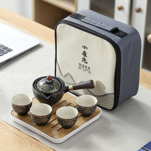 Tea Cup Set Chinese Tea Set Ceramic Kung Fu Tea Cup Teapot with Bag Tea Making Portable Travel Outdoor Tea Service Tools Mug