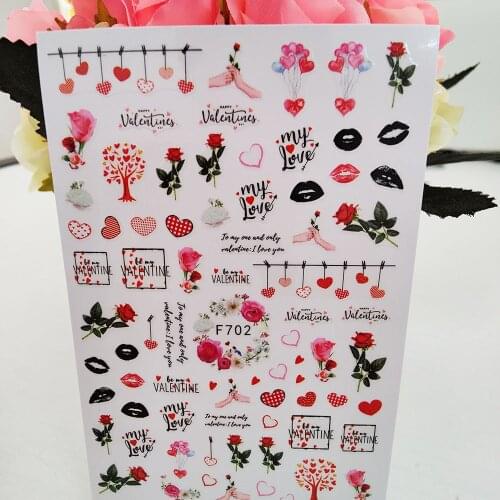 New 3D Nail Art Stickers Sweet Love Rose Heart Adhesive Pattern Sexy Lips Nails Decoraciones Foil Decals Manicure Accessories