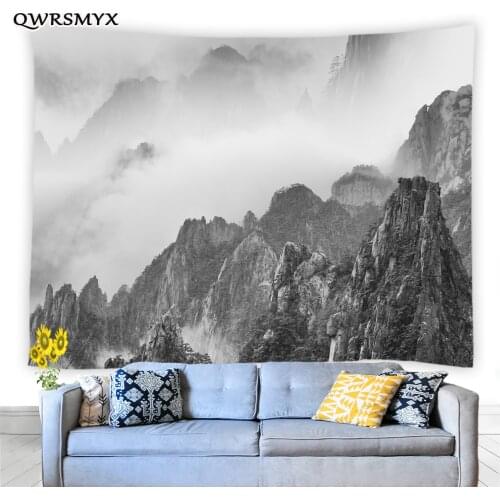 Misty Mountain Peak Tapestry Wall Aesthetic Black And White Landscape Printing Wall Hanging Bedroom Dorm Decor Wall Tapestries