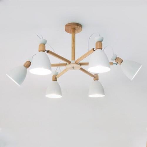 Nordic Modern Adjustable Solid Wood Chandelier E27 220V Kitchen Living Room Bedroom Apartment Bedroom Restaurant Home Fixture