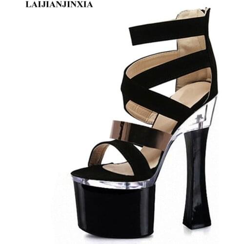 LAIJIANJINXIA New 18CM Super High Heels Platfrom Sandsls Summer Metal Waterproof Platform Roman Sandals Zipper womens Shoes