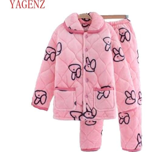 New Winter clothes Thickening Keep warm Cotton pajamas coat Flannel Large size Loose Printing Cotton coat 2 Piece set Women 255