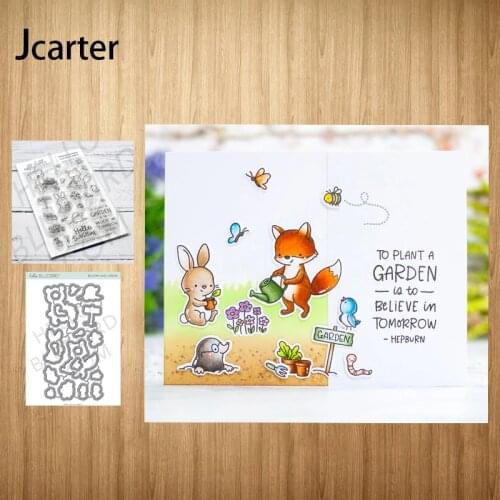 New Design Rabbit Fox Flowers Bee Metal Cutting Dies and Clear Stamps Craft Stencil Scrapbooking Album Paper Make Template Decor