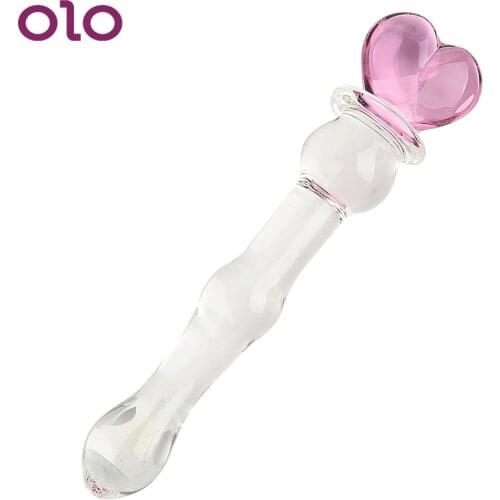 OLO Anal Beads Glass Dildo Pink Heart Butt Plug Vaginal and Anal Stimulation Anal Plug Sex Toys for Women Men Adult Sex Products