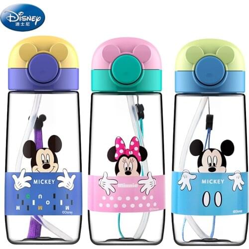 Genuine Sale Disney Cute Baby Feeding Cup with Straw Children Learn Feeding Drinking Bottle with Rope Kids Training Cup Gift