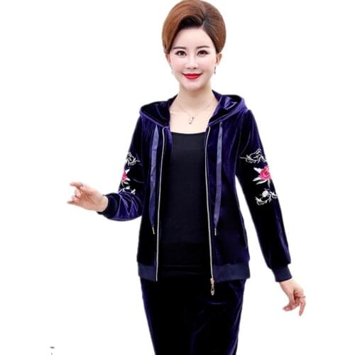 Autumn Womens Velour Tracksuit Set Ladies Gold Velvet Suit Sportswear Track Suit Hoodies And Pants Largre Big Size XL-XXXXL