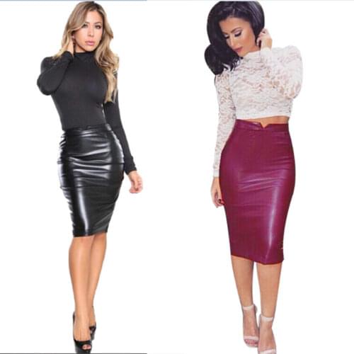 Autumn Women Pu Faux Leather Skirt High Waist Bodycon Streetwear Tight Stretch Female Pencil Midi Skirts