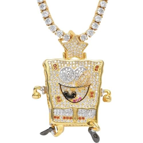 New Iced Out Classic Cartoon Figure Pendant Pave Bling Cubic Zircon Hip Hop Necklace Jewelry With Long Tennis Chain