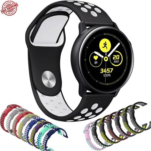 20mm Width Holes Bands For Samsung Galaxy Watch Active Active2 40mm 44mm Gear S2 Sprot Silicone Official Straps with Spring Bar