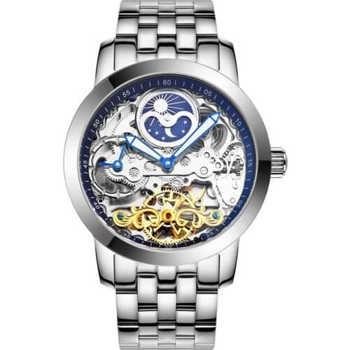 Luxury Skeleton Automatic Mechanical Watches For Men Stainless Steel Tourbillon Hollow Clock Steampunk Mens Wrist Watch 2021