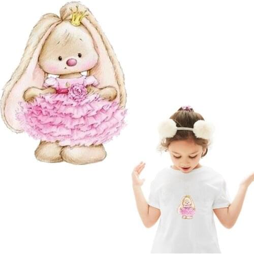 Cartoon Rabbit iron on transfer for clothing ironing stickers Badge heat transfer patches printed applique patches on clothes