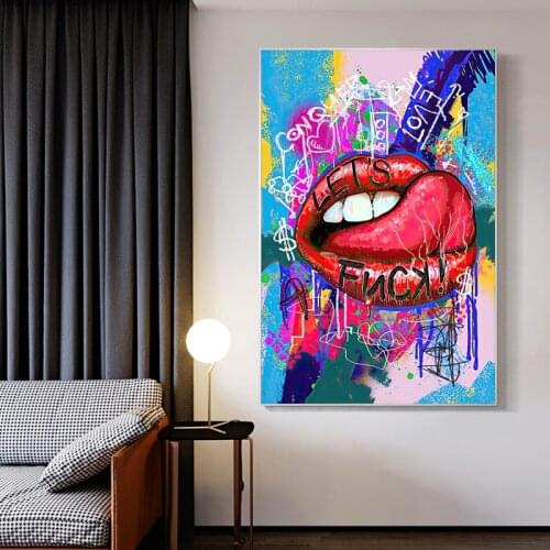 Sexy Red Lips Art Canvas Painting Graffiti Art Posters and Prints Modern Street Wall Art Picture for Living Room Home Decor