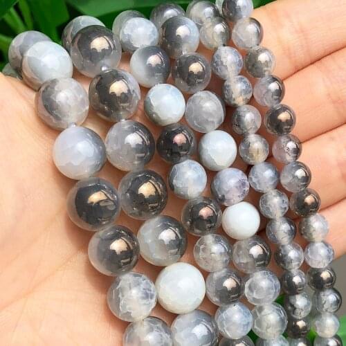 Grey Plated Cracked Dragon Fire Agates Metallic Coated Beads Natural Stone Loose Bead for Jewelry Making DIY Bracelet 15''inches