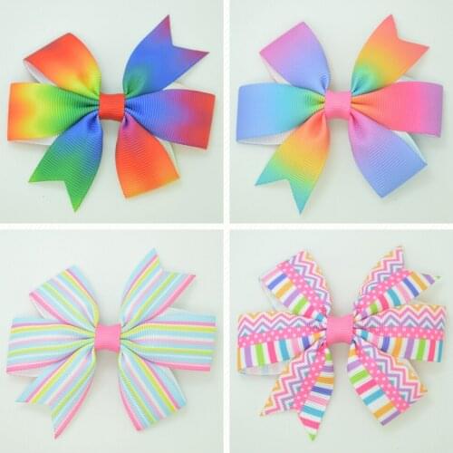 SUPWRF 3.1'' Striped gradient fantasy pink kids hair accessories hair bow With Clip hair Ribbon headwear wholesale 20 PCS T0929