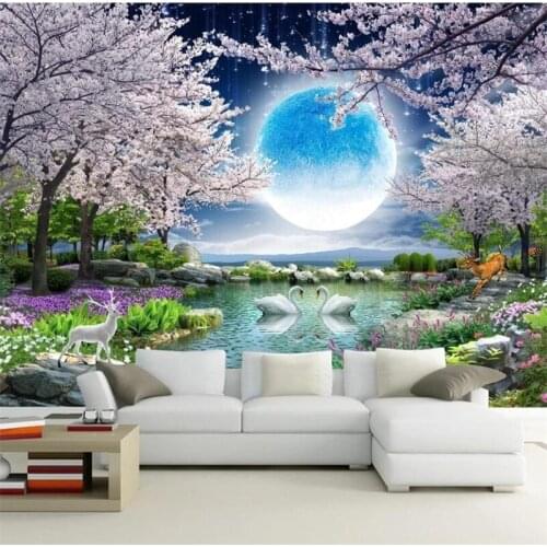 Wellyu Custom wallpaper 3d flower good full moon cherry blossom landscape TV background living room bedroom background wallpaper