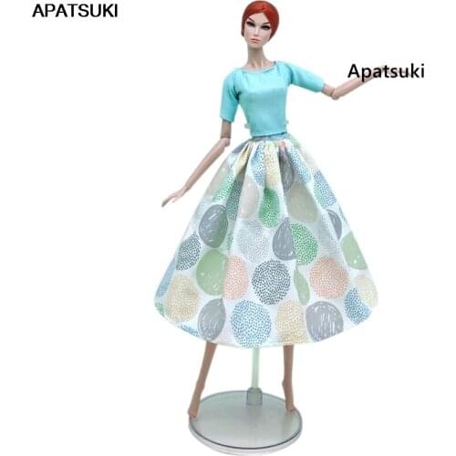Colorful Blue Polka Clothes For Barbie Doll Dress Set Outfits Party Gown Base Shirt & Skirt 1/6 Dolls Accessories Kids Toys