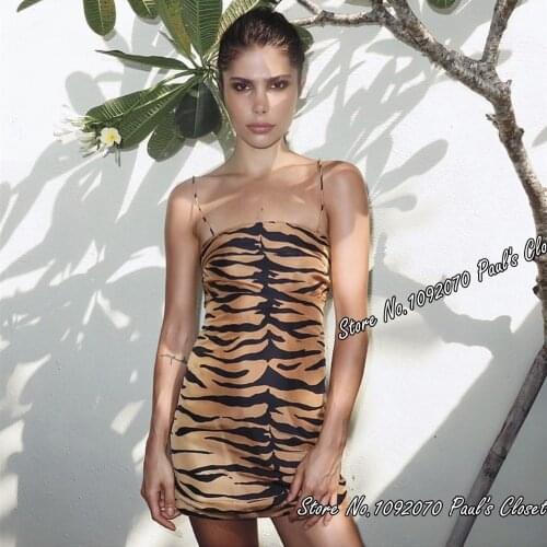 Women 100% Silk The Christy Tiger Mini Dress Spaghetti Straps 90s Style Tiger Print Cocktail Dress