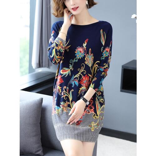 Print Long Sweater Dress Autumn Fashion Long Sleeve Pullovers Knitwear Jumper Plus Size Pull Sweater Women