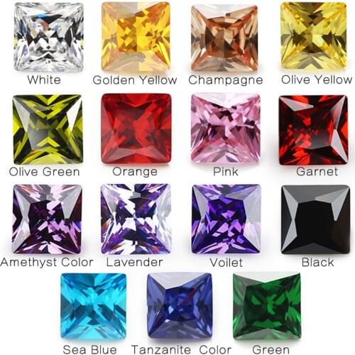 1PCS Per Colors Total 15pcs Size 4x4mm ~ 10x10mm Square Shape Loose Cubic Zirconia Stone