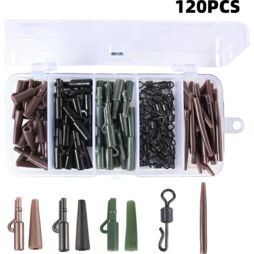 120pcs/set Brwom Green Black Tail Rubbers Lead Clips Quick Change Swivels Anti-tangle Sleeves Carp Fishing Tackle Accessories