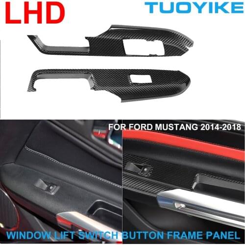 LHD Car Styling Real Carbon Fiber Window Lift Switch Button Regulator Frame Cover Panel Trim Sticker For Ford Mustang 14-18 2PCS