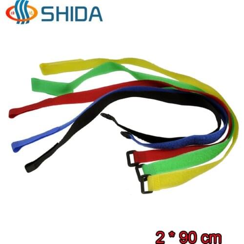 25pcs/lot 2cm x 90cm Hook and Loop Strap Nylon Cable Ties Fastener Tape with Plastic Button Buckle for Wire Management