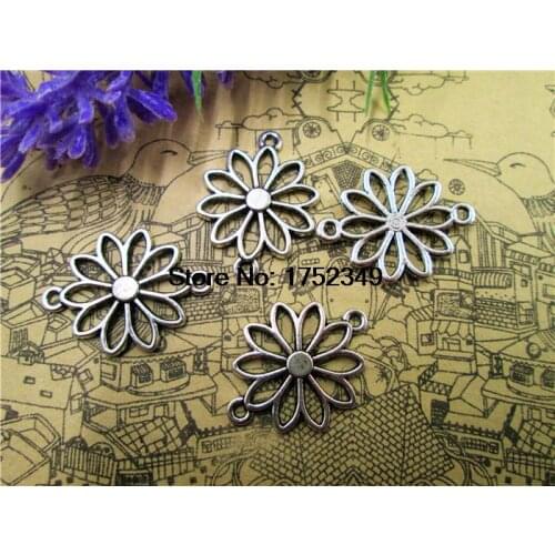 25pcs--Flower charms, Antique Tibetan silver Filigree Flowers Charm Pendant connector 25x19mm