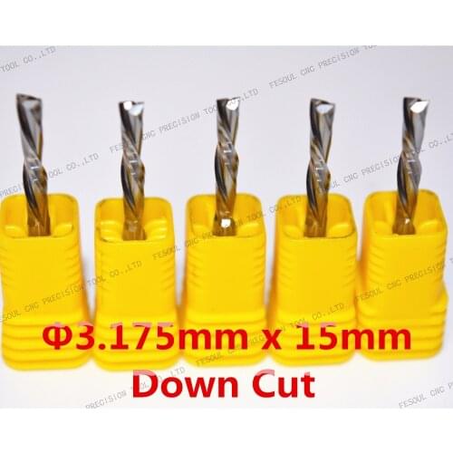 3.175mm*15mm-5PCS, 2 Flutes Down cut end mill,Left Helical solid Carbide Milling cutter,Cutting Grooving Wood, Plastic Board PVC
