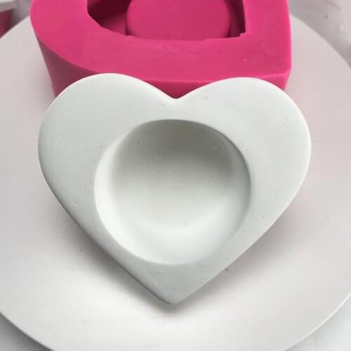 3D Heart Shape Mini Flower Pot Making Handmade Cement Planter Mold DIY Candle Holder Candlestick Silicone Molds