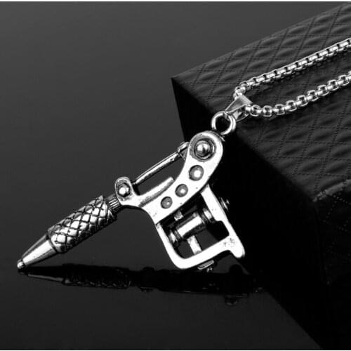 3D Tattoo Machine Pendant Necklace Hip Hop Bar Party Jewelry Snake Chain with Pendants Necklaces for Man Fashion Jewelry Gift