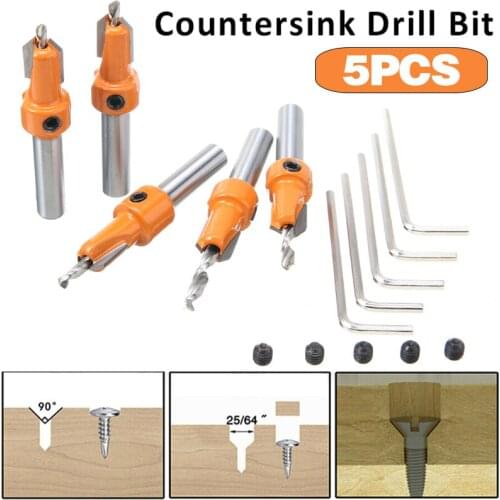 5pcs 2.8-4*10mm Countersink Drill Bit Hex Shank HSS Pilot Screw Holes Screw Extractor Demolition for Wood Milling Cutter