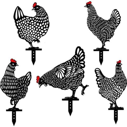 5Pcs Garden Decoration Chicken Acrylic Garden Statue Decor Chicken Silhouette Garden Stake Chicken Yard Art Garden Lawn-ABUX